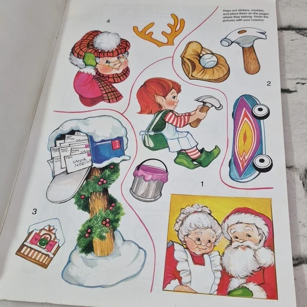 1993 Golden Book The Elves' Christmas Surprise Sticker Fun Book Vintage Coloring